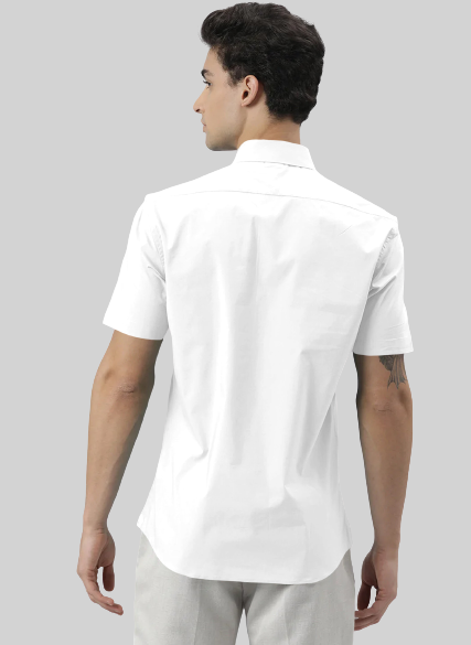 Men's Solid Slim Fit Cotton Half Sleeves White Shirt