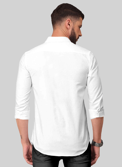 Men's Solid Plain Design Slim Fit White Cotton Shirt