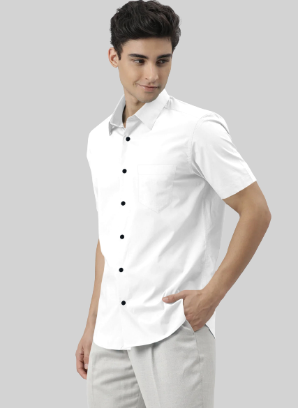 Men's Solid Slim Fit Cotton Half Sleeves White Shirt