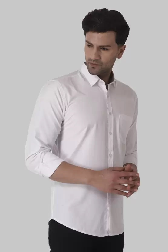Men's Regular Fit Solid Spread Collar Casual White Shirt