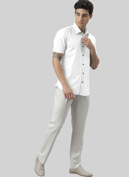 Men's Solid Slim Fit Cotton Half Sleeves White Shirt