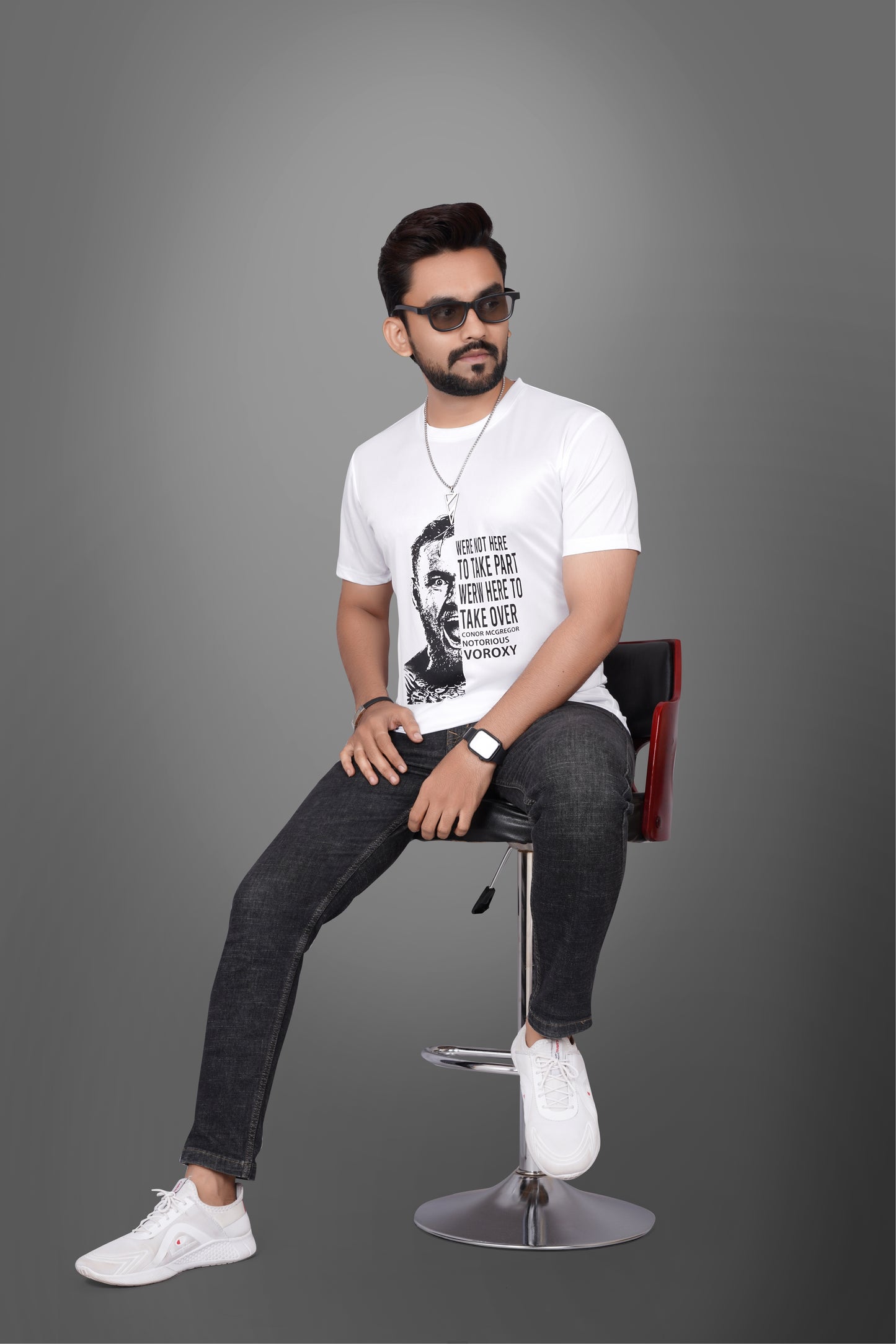 SUR-T Men Printed, Typography Round Neck Polyester White T-Shirt
