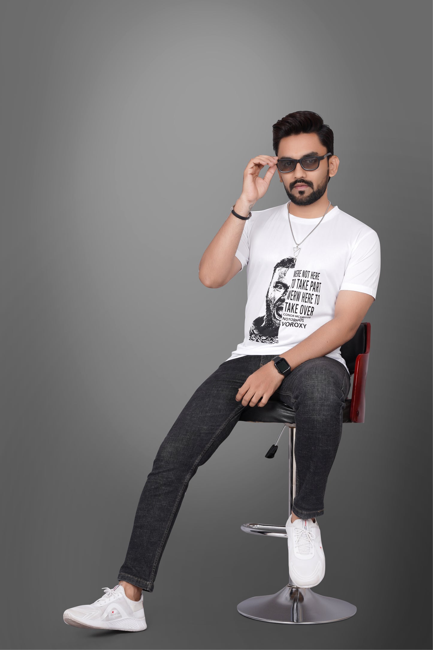 SUR-T Men Printed, Typography Round Neck Polyester White T-Shirt