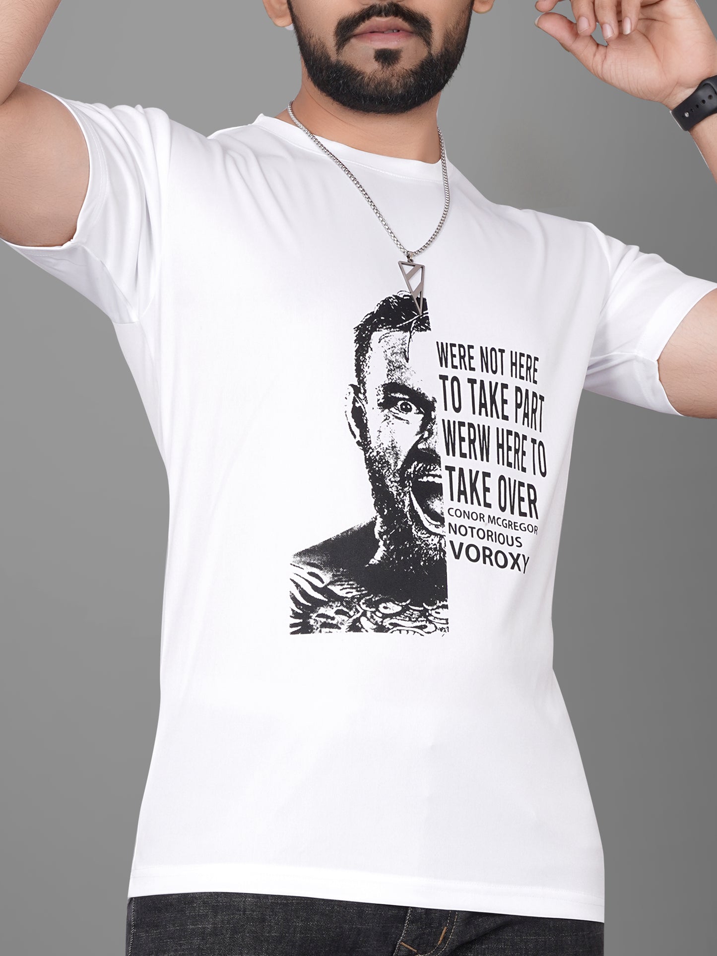 SUR-T Men Printed, Typography Round Neck Polyester White T-Shirt