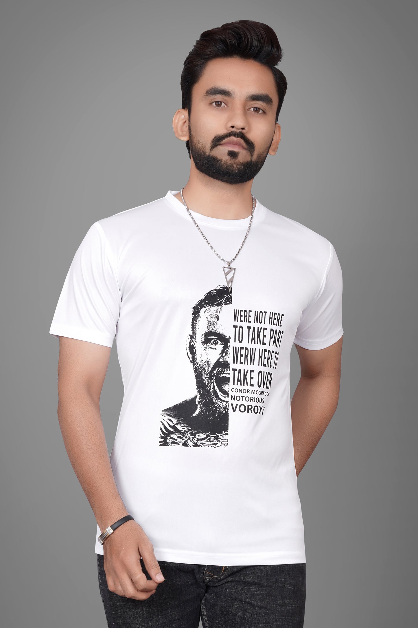SUR-T Men Printed, Typography Round Neck Polyester White T-Shirt