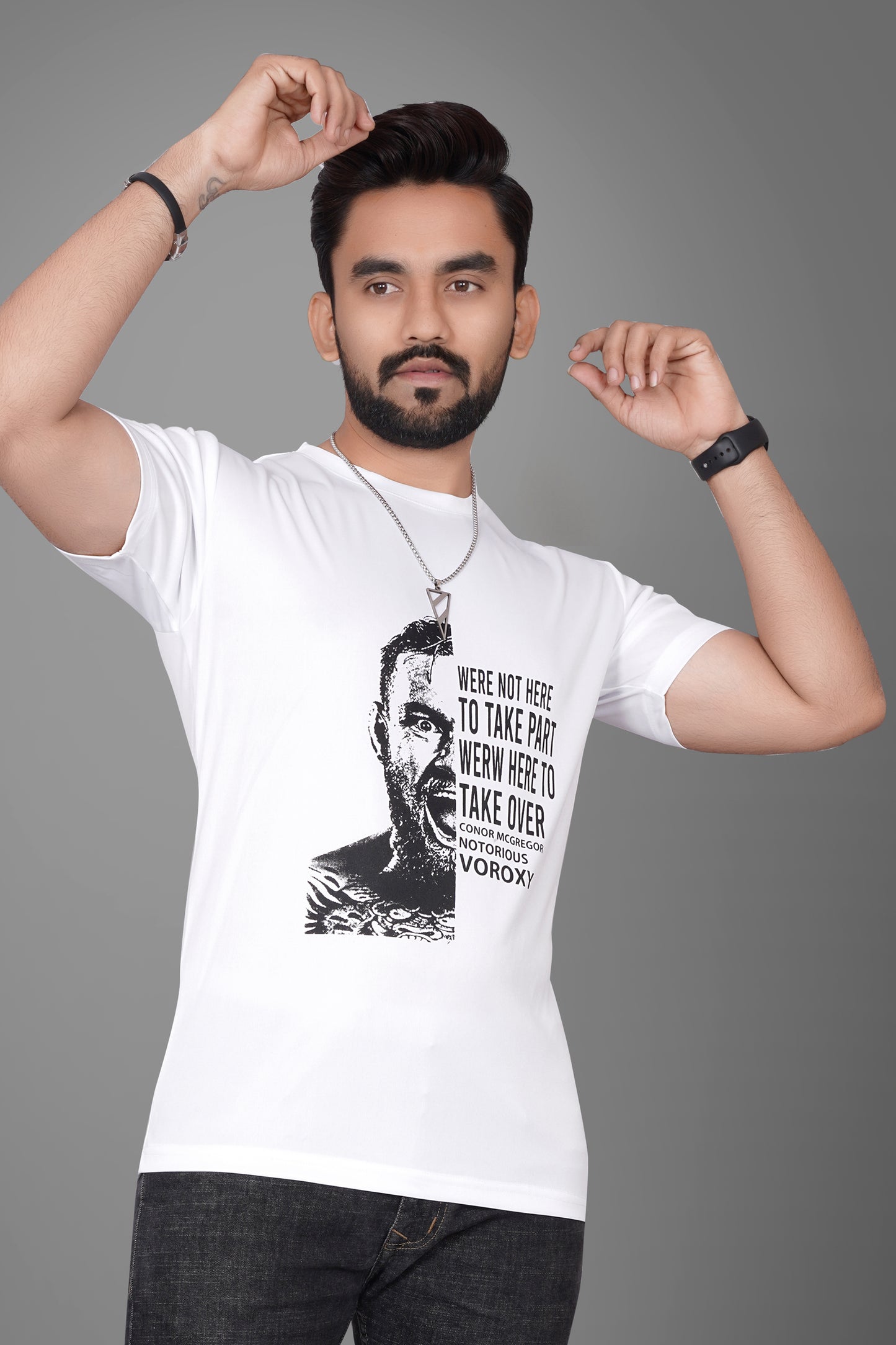 SUR-T Men Printed, Typography Round Neck Polyester White T-Shirt