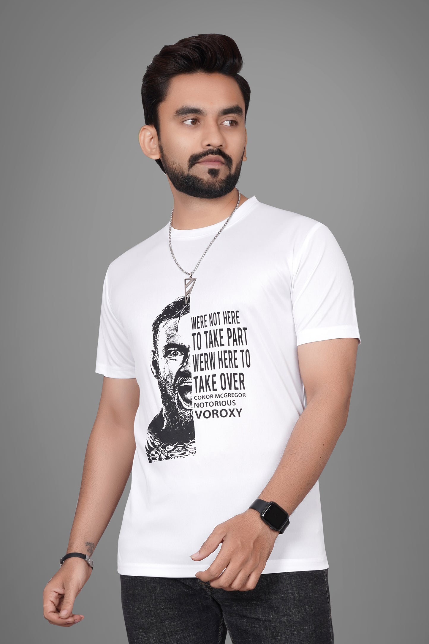 SUR-T Men Printed, Typography Round Neck Polyester White T-Shirt