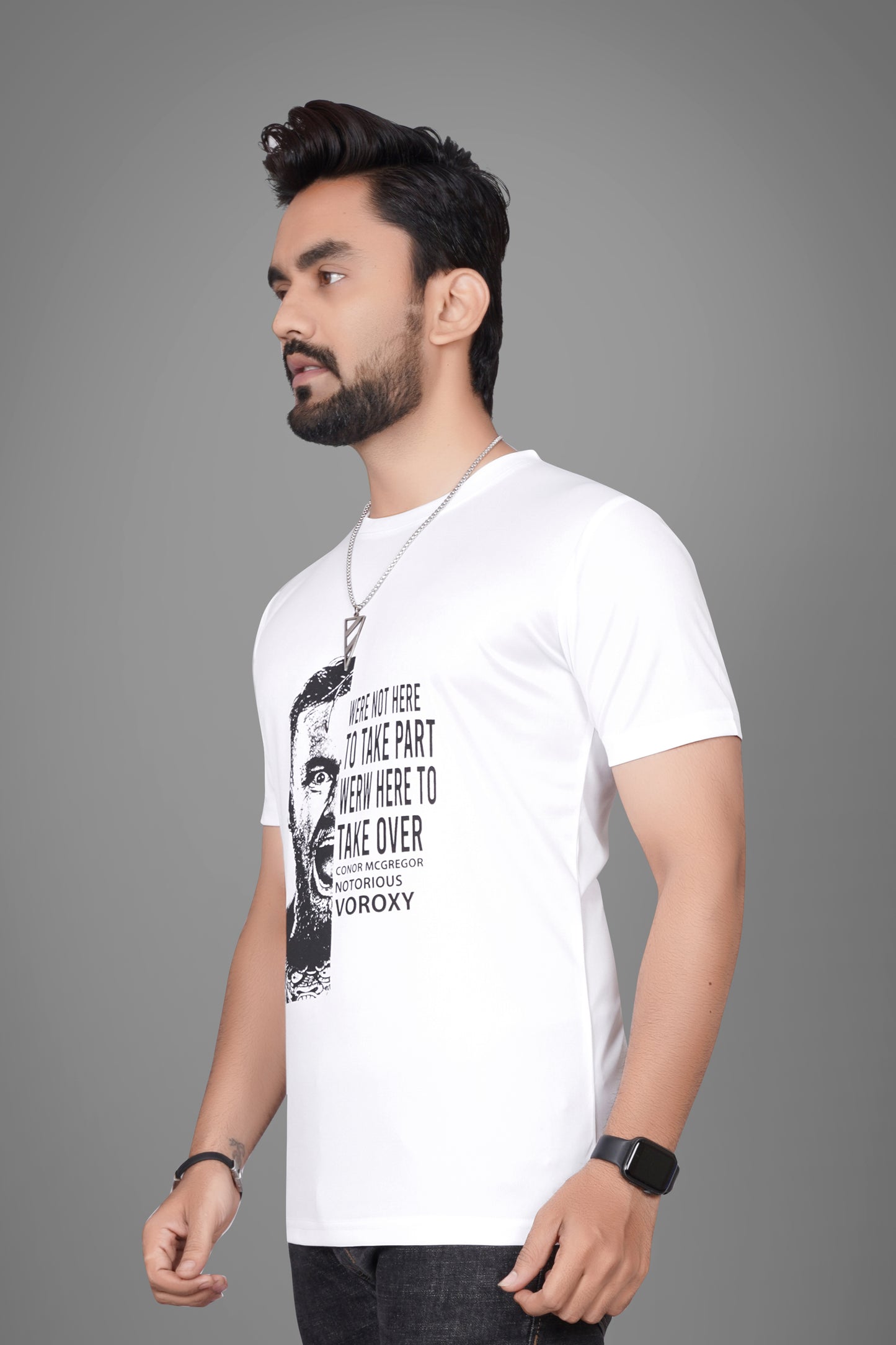 SUR-T Men Printed, Typography Round Neck Polyester White T-Shirt