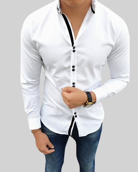 Men's Solid Slim Fit Cotton Double Button White Shirt