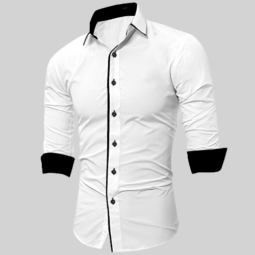 Men's Liner Design Slim Fit White Black Cotton Shirt