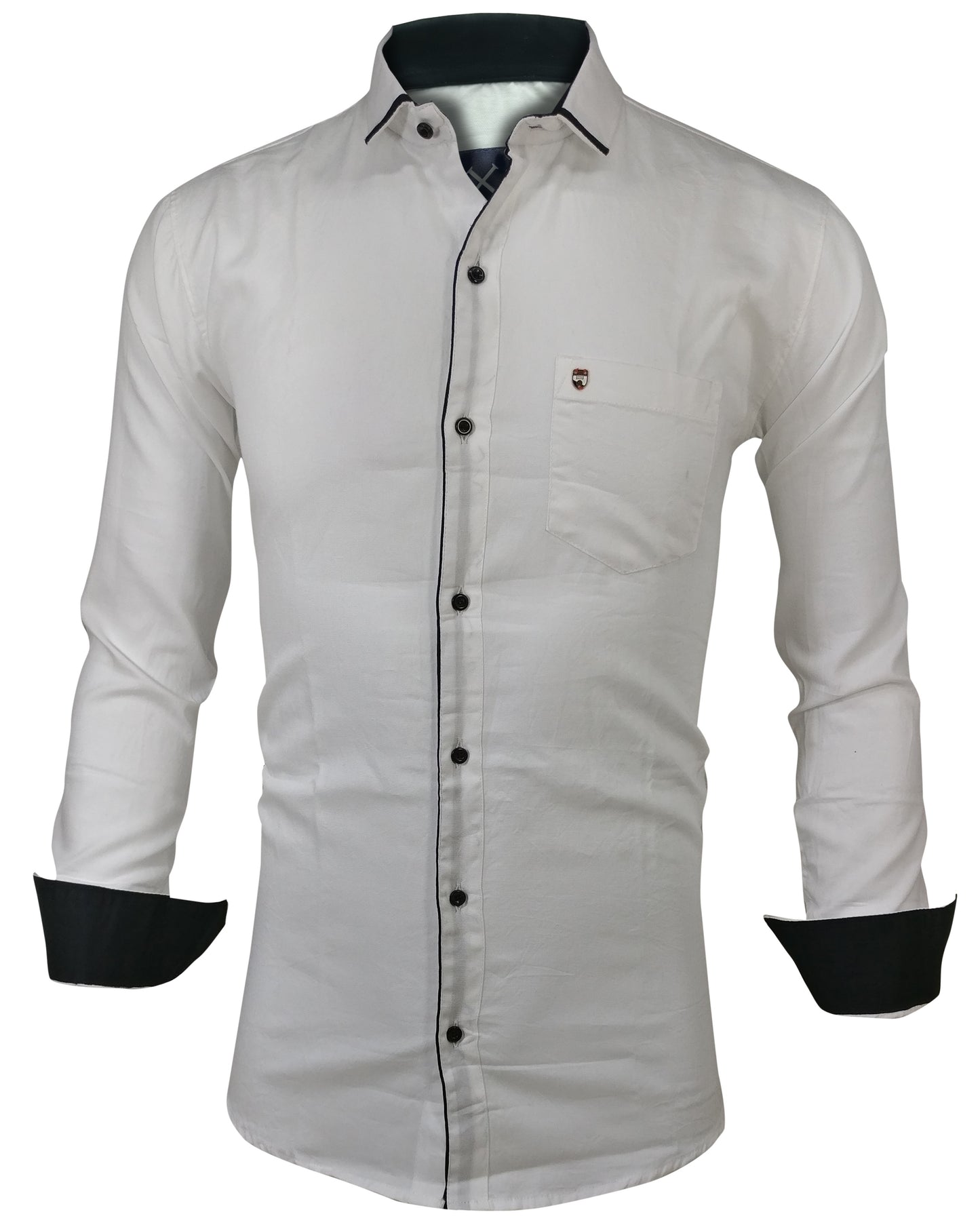 Men's Liner Design Slim Fit White Black Cotton Shirt