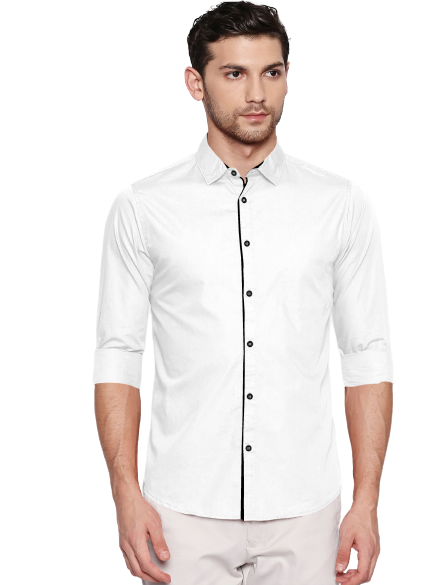 Men's Liner Design Slim Fit White Black Cotton Shirt