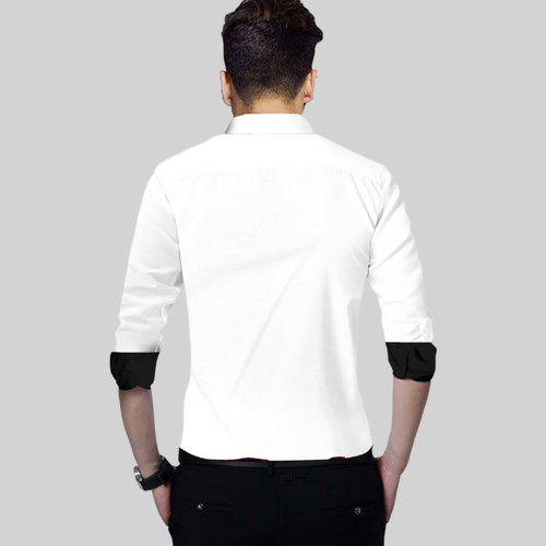 Men's Liner Design Slim Fit White Black Cotton Shirt