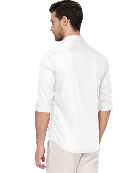 Men's Liner Design Slim Fit White Black Cotton Shirt