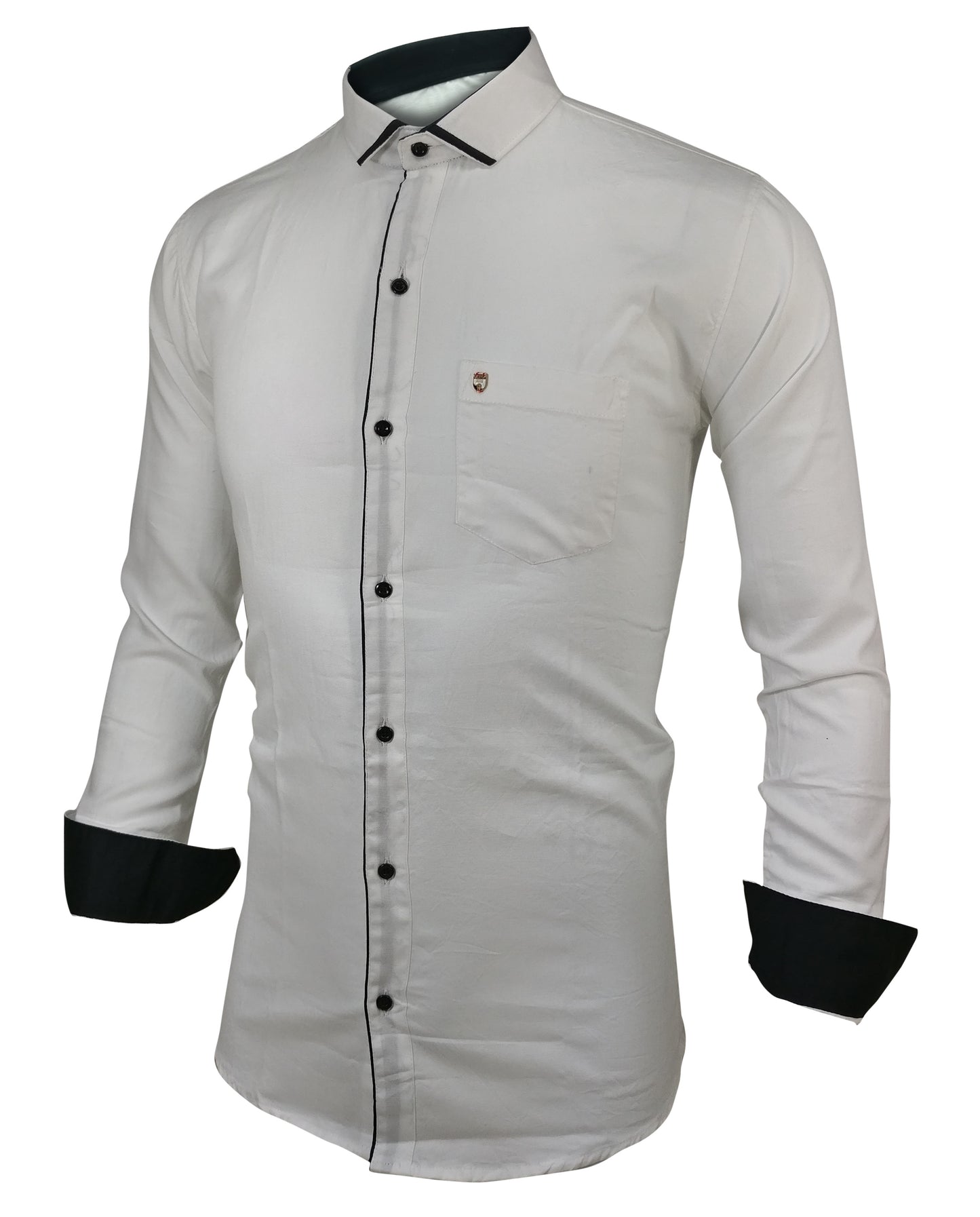Men's Liner Design Slim Fit White Black Cotton Shirt