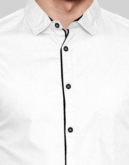 Men's Liner Design Slim Fit White Black Cotton Shirt