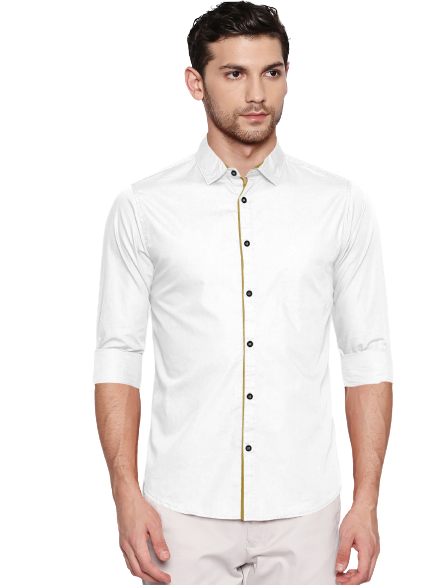Men's Liner Design Slim Fit White Khaki Cotton Shirt