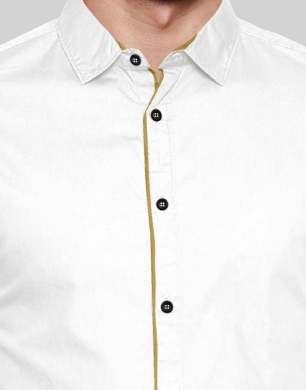 Men's Liner Design Slim Fit White Khaki Cotton Shirt