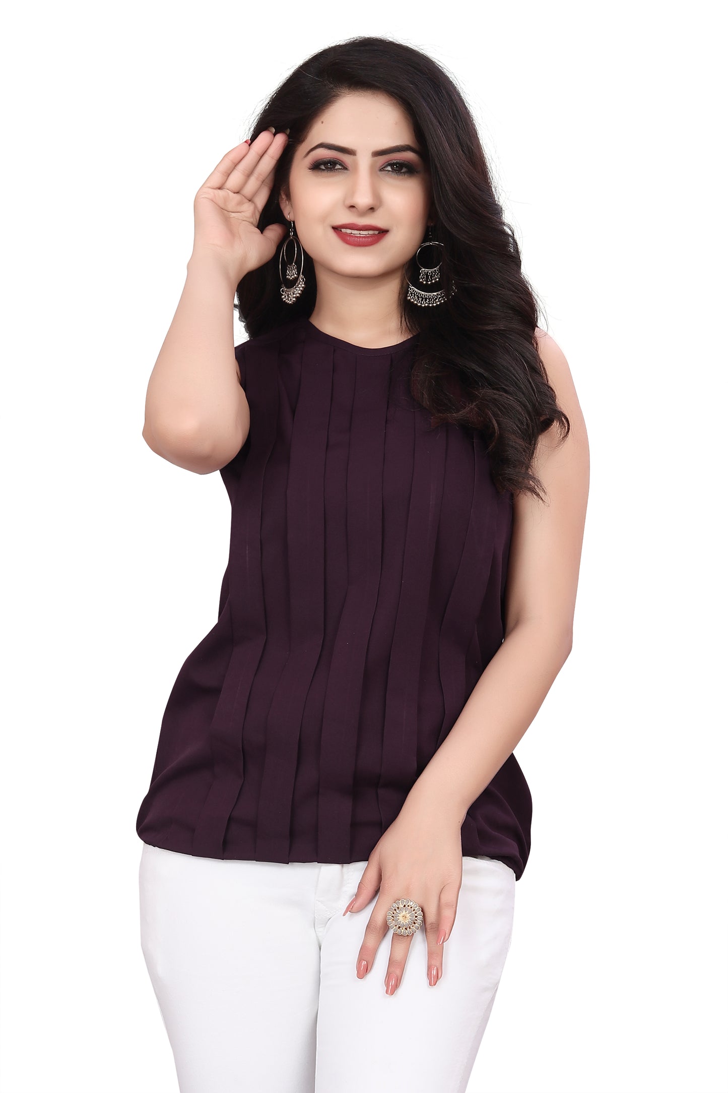 SUR-T Casual Sleeveless Striped Women Wine Top