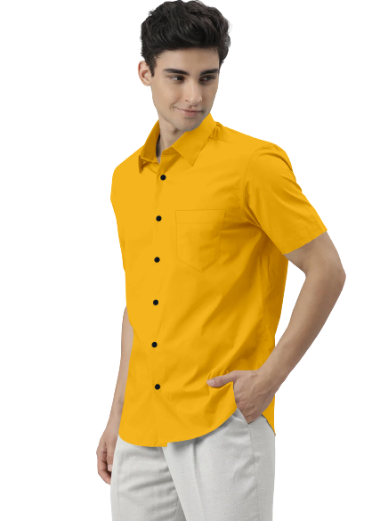 Men's Solid Slim Fit Cotton Half Sleeves Yellow Shirt