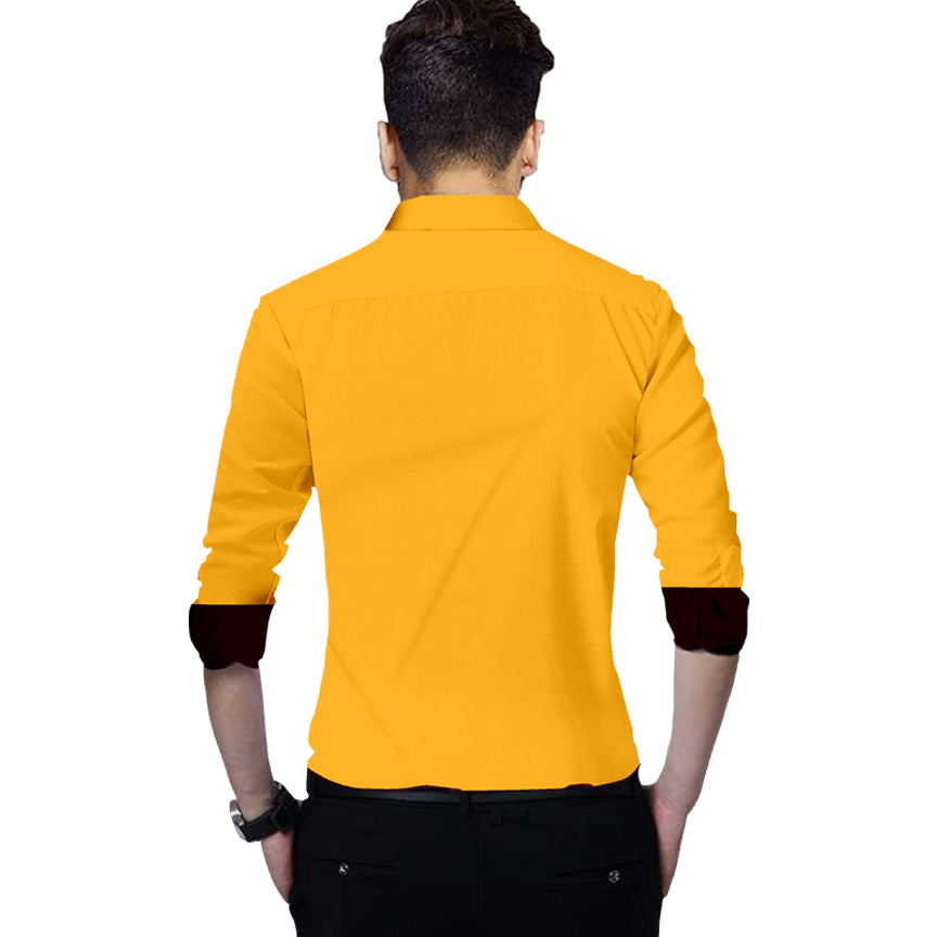 Men's Liner Design Slim Fit Yellow Cotton Shirt