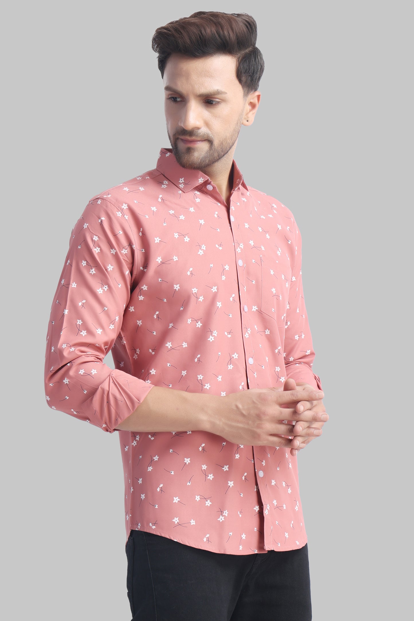 SUR-T Men Regular Fit Printed Spread Collar Casual Pink Shirt