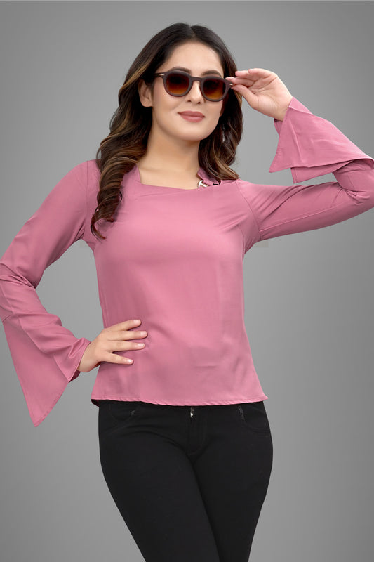 SUR-T Regular Sleeves Solid Velvet Women Magenta Top