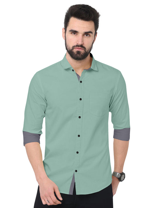 Men's Solid Plain Design Slim Fit Acqua Cotton Shirt