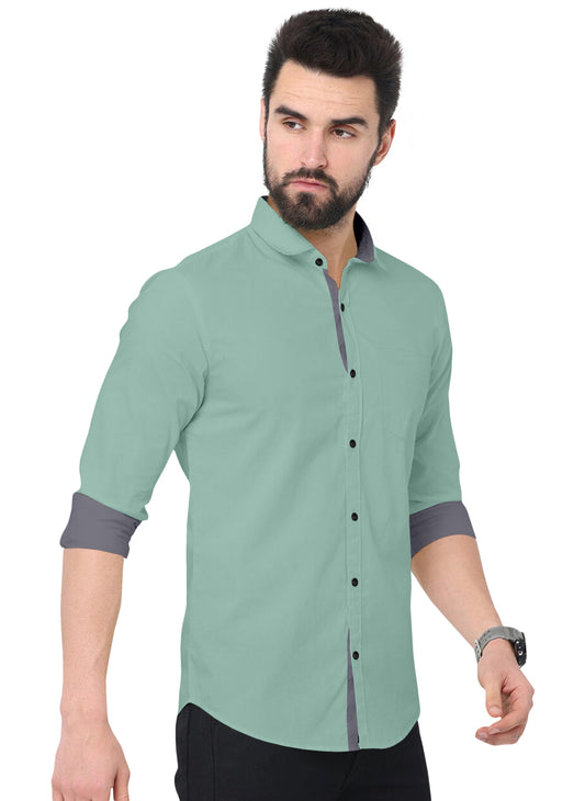 Men's Solid Plain Design Slim Fit Acqua Cotton Shirt