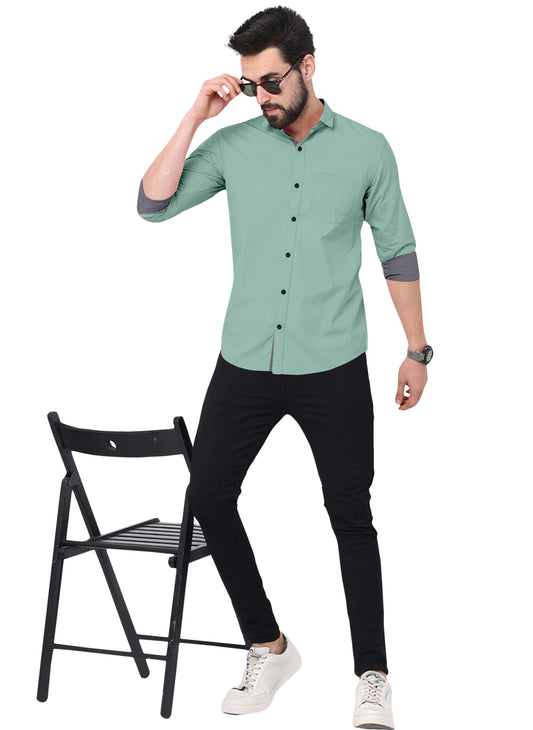 Men's Solid Plain Design Slim Fit Acqua Cotton Shirt