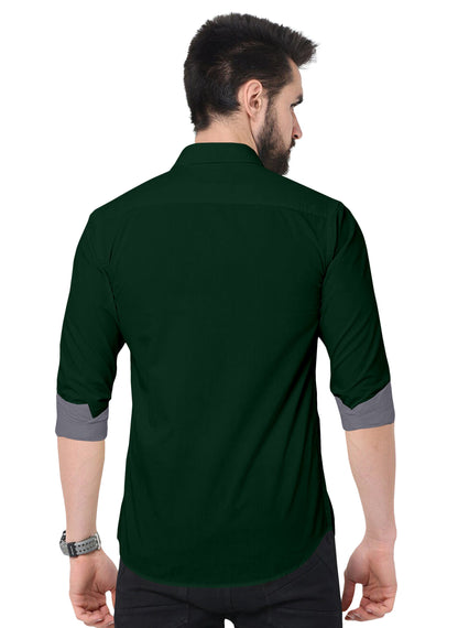 Men's Solid Plain Design Slim Fit Bottle Green Cotton Shirt