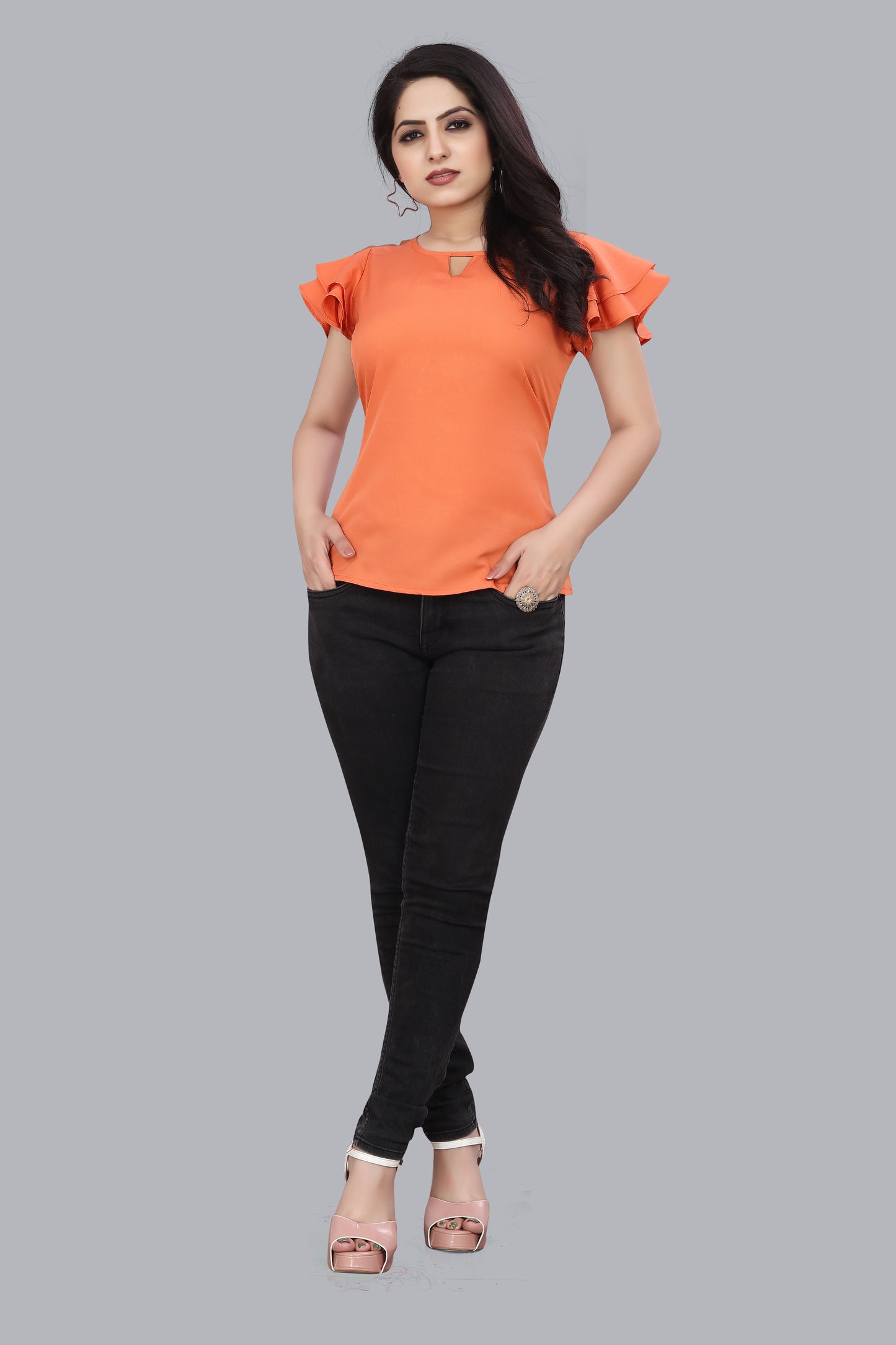 SUR-T Casual Regular Sleeves Solid Women Fanta Top