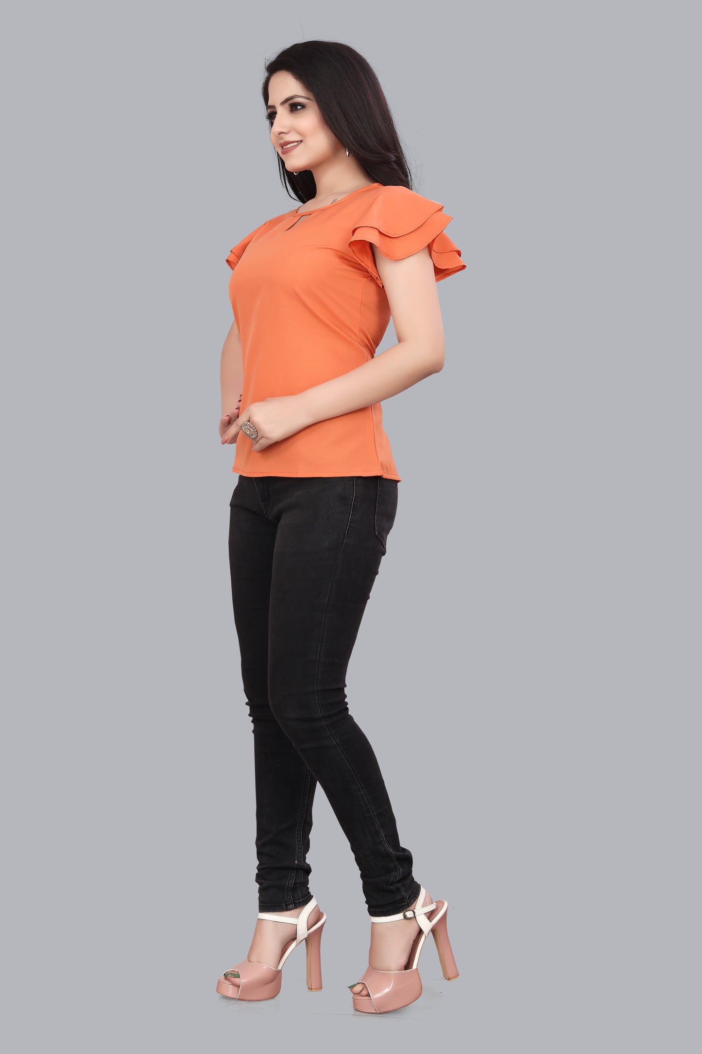 SUR-T Casual Regular Sleeves Solid Women Fanta Top