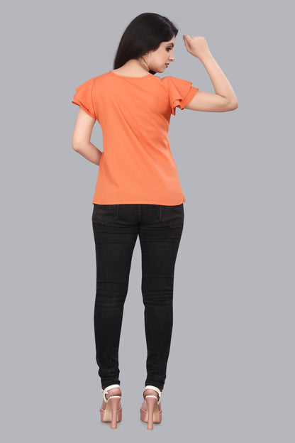 SUR-T Casual Regular Sleeves Solid Women Fanta Top