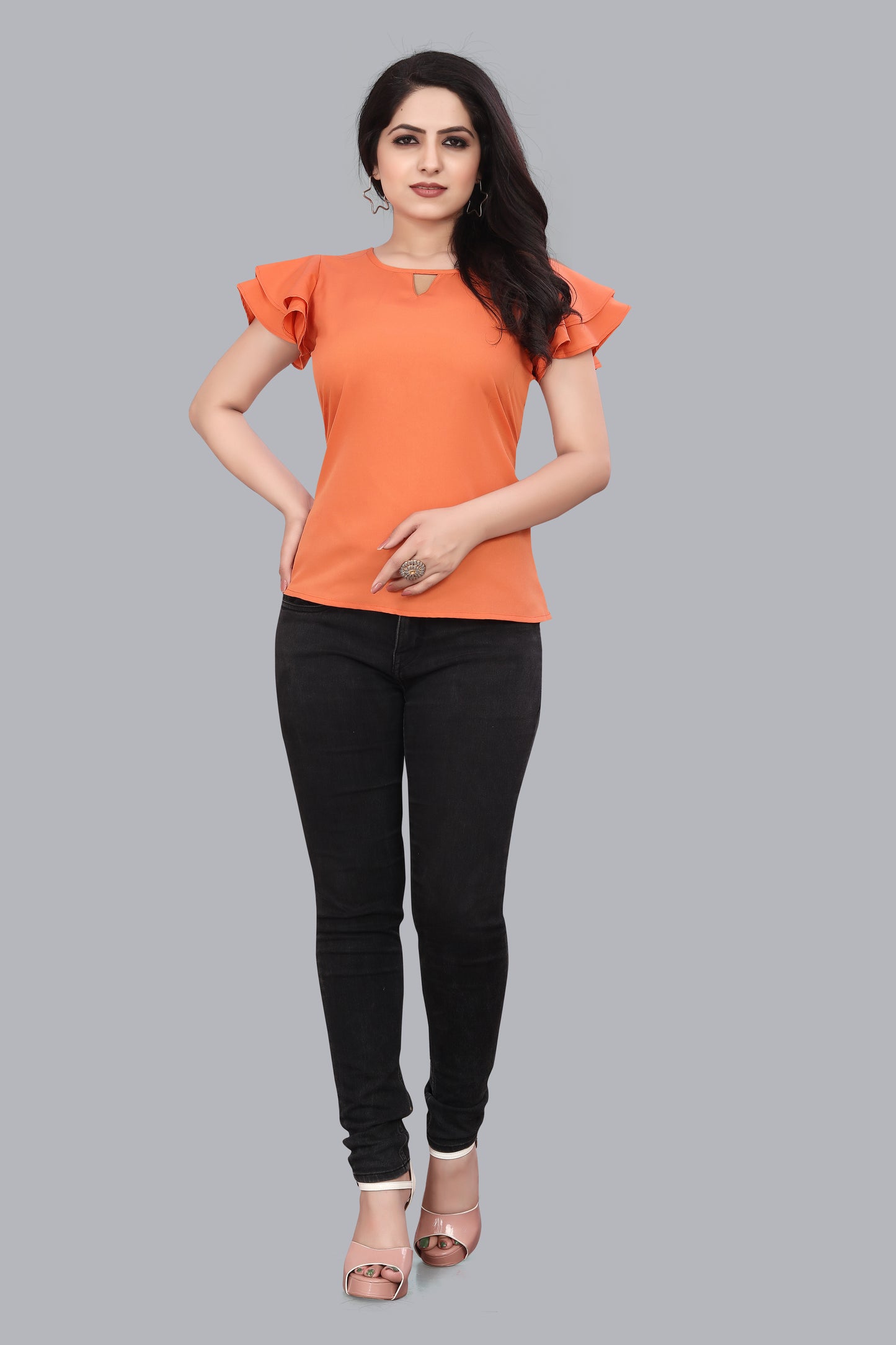 SUR-T Casual Regular Sleeves Solid Women Fanta Top