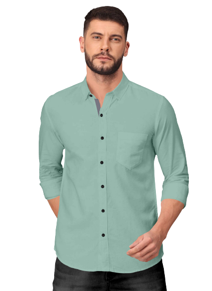 Men's Solid Plain Design Slim Fit Acqua Cotton Shirt