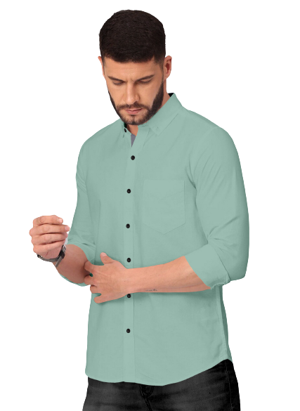 Men's Solid Plain Design Slim Fit Acqua Cotton Shirt