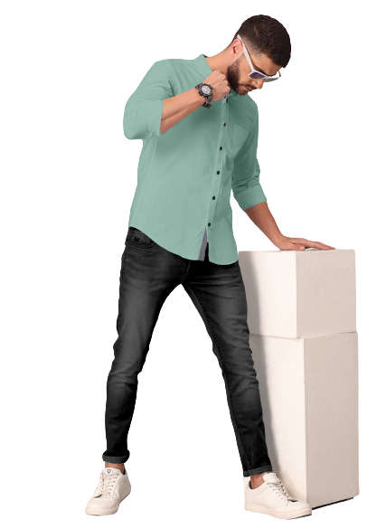 Men's Solid Plain Design Slim Fit Acqua Cotton Shirt