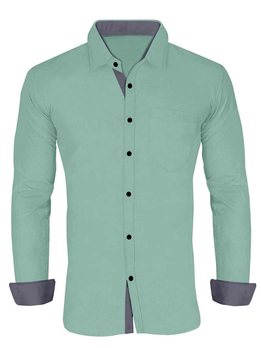 Men's Solid Plain Design Slim Fit Acqua Cotton Shirt