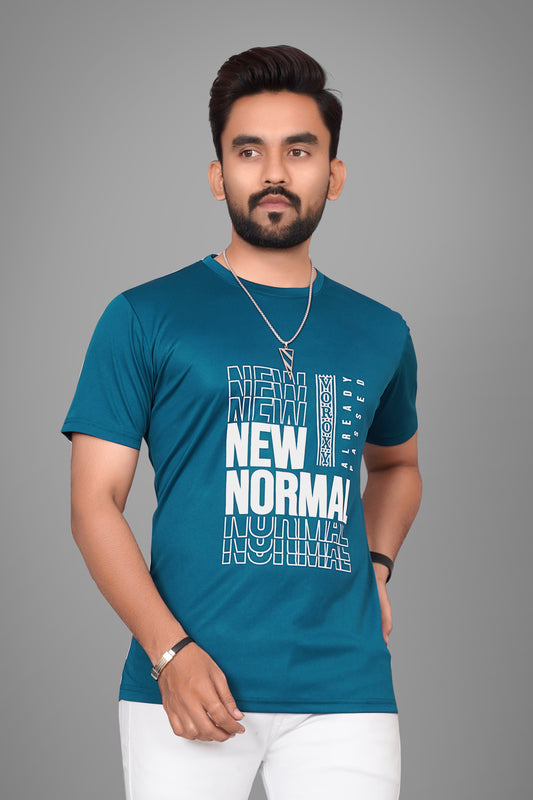 SUR-T Men Printed, Typography Round Neck Polyester Airforce Blue T-Shirt