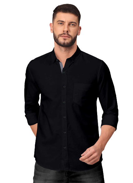 Men's Solid Plain Design Slim Fit Black Cotton Shirt
