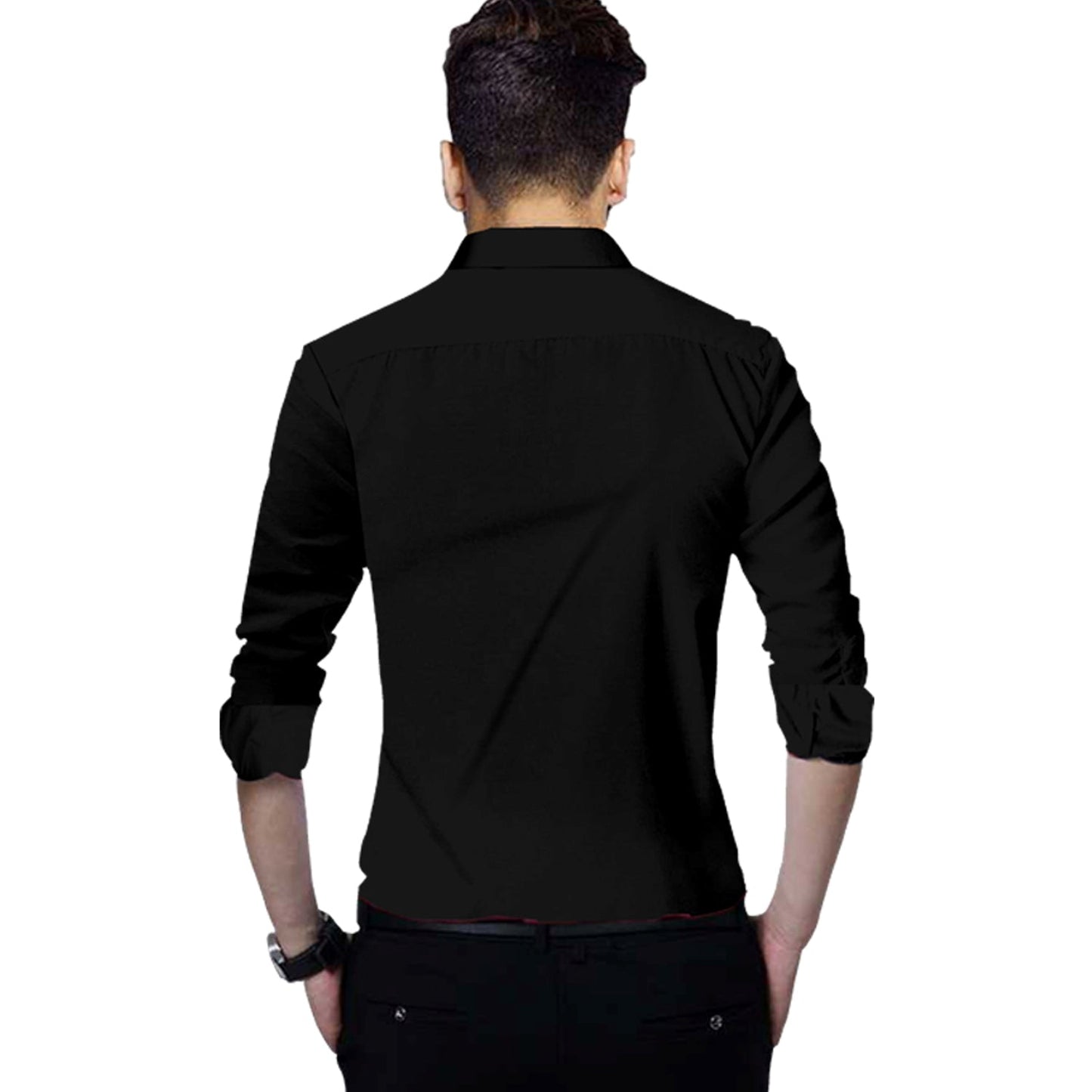 Men's Solid Slim Fit Cotton Double Button Black Shirt