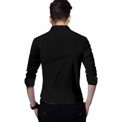 Men's Solid Slim Fit Cotton Double Button Black Shirt