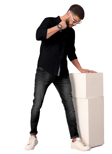 Men's Solid Plain Design Slim Fit Black Cotton Shirt