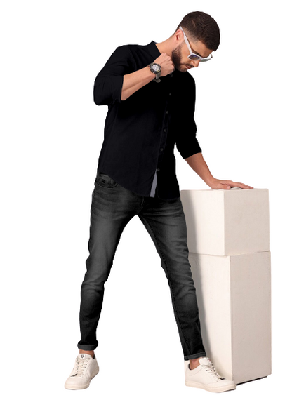 Men's Solid Plain Design Slim Fit Black Cotton Shirt