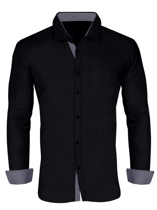 Men's Solid Plain Design Slim Fit Black Cotton Shirt