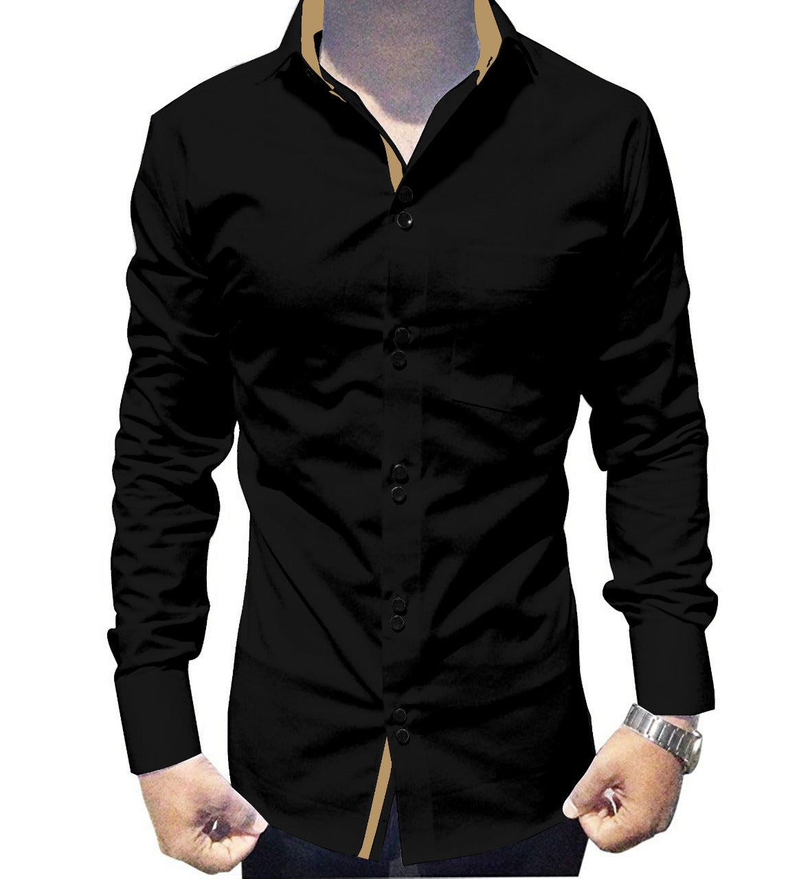 Men's Solid Slim Fit Cotton Double Button Black Shirt