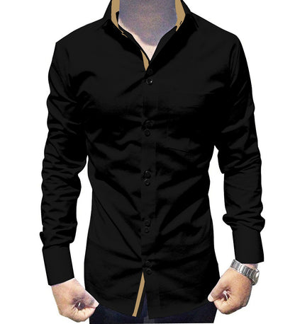 Men's Solid Slim Fit Cotton Double Button Black Shirt
