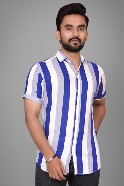 SUR-T Men Regular Fit Printed Spread Collar Casual Blue Shirt