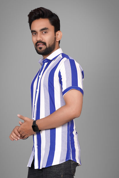 SUR-T Men Regular Fit Printed Spread Collar Casual Blue Shirt